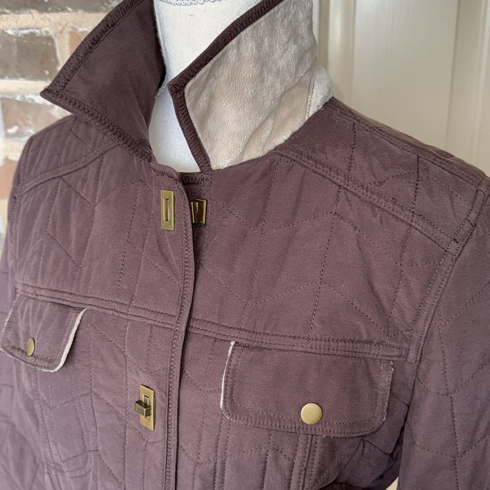 Chadwick’s Brown Barn Jacket Brown Quilted Soft Velour Fleece Lined Toggles Sz M - Picture 12 of 12